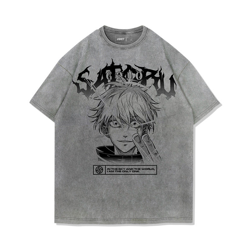 咒術迴戰五条悟水洗做舊 2026親子情侶男女同款 印花水洗短袖