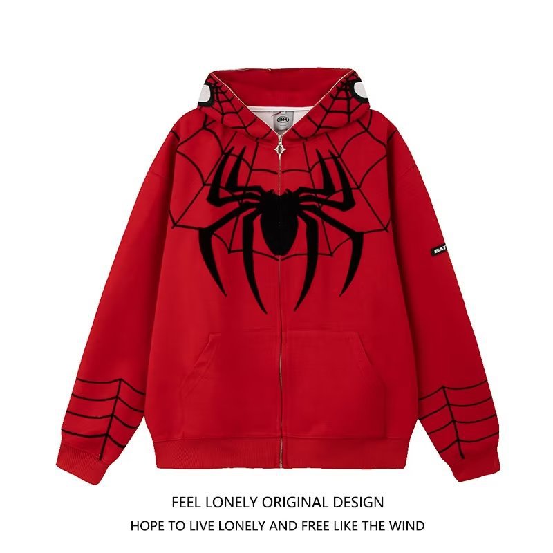 蜘蛛人 Spider-Man 刺繡拉鍊外套｜美式Oversize寬鬆衛衣 情侶潮流外套