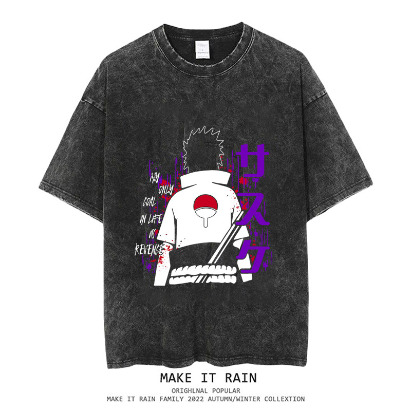 火影忍者水洗做舊 2026親子情侶男女同款 印花水洗短袖