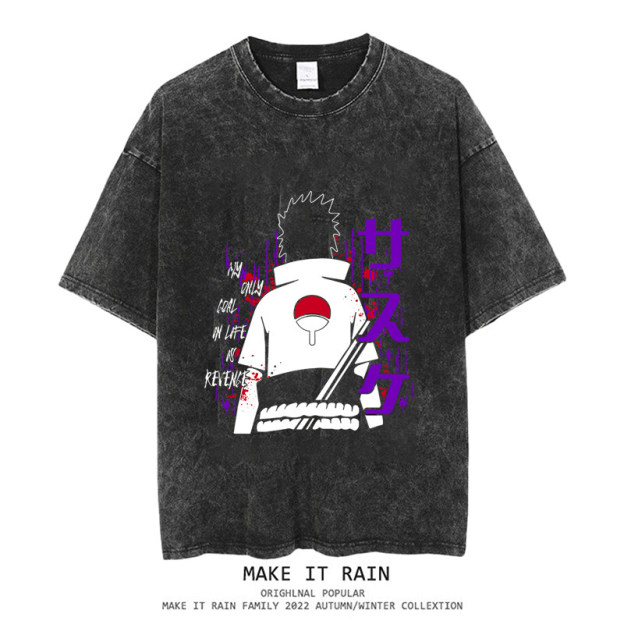 火影忍者水洗做舊 2026親子情侶男女同款 印花水洗短袖