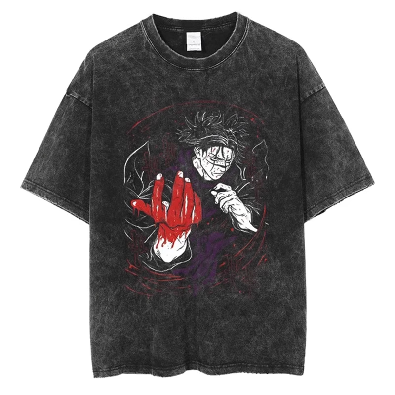 咒術迴戰水洗做舊 2026親子情侶男女同款 印花水洗短袖