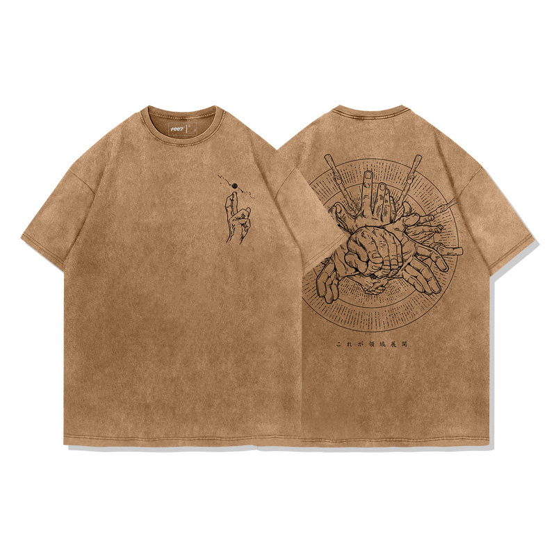 咒術迴戰結印手勢領域展開水洗做舊 2026親子情侶男女同款 印花短袖T恤
