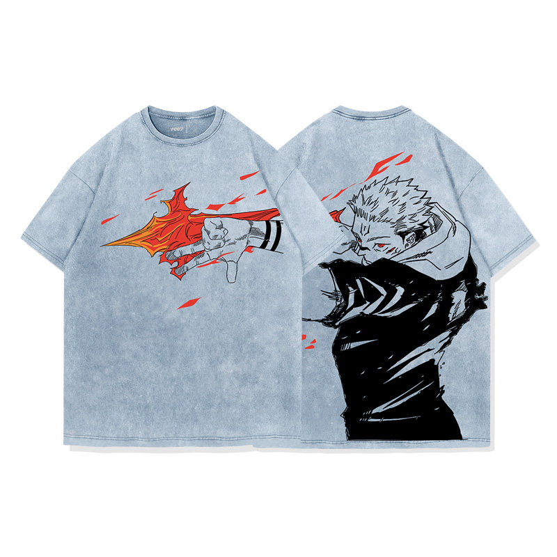咒術迴戰兩面宿儺術式水洗做舊 2026親子情侶男女同款 印花水洗短袖