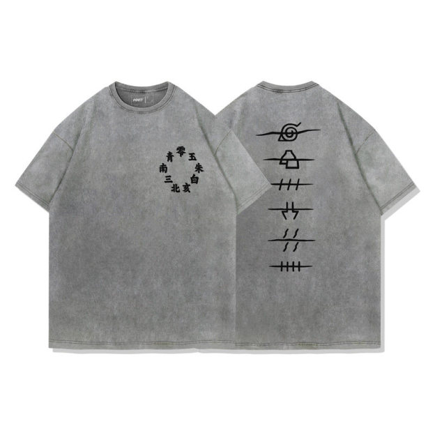 火影忍者曉組織水洗做舊 2026親子情侶男女同款 印花水洗短袖