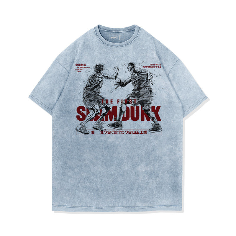 灌籃高手流川楓櫻木花道世紀擊掌水洗做舊 2026親子情侶男女同款 印花水洗短袖