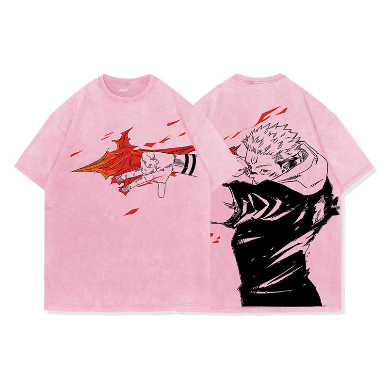 咒術迴戰兩面宿儺術式水洗做舊 2026親子情侶男女同款 印花水洗短袖