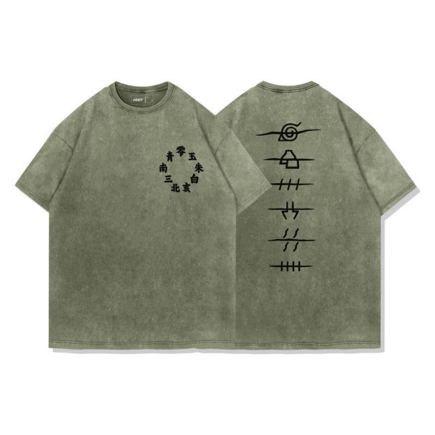 火影忍者曉組織水洗做舊 2026親子情侶男女同款 印花水洗短袖