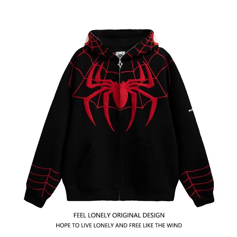 蜘蛛人 Spider-Man 刺繡拉鍊外套｜美式Oversize寬鬆衛衣 情侶潮流外套