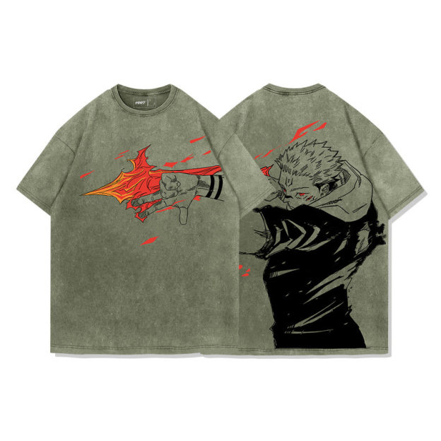 咒術迴戰兩面宿儺術式水洗做舊 2026親子情侶男女同款 印花水洗短袖