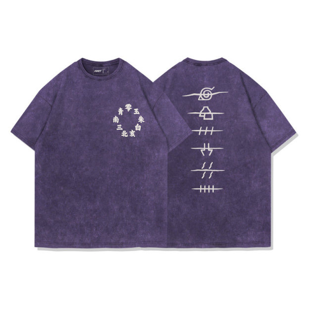 火影忍者曉組織水洗做舊 2026親子情侶男女同款 印花水洗短袖