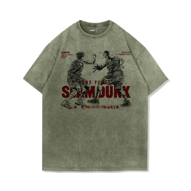 灌籃高手流川楓櫻木花道世紀擊掌水洗做舊 2026親子情侶男女同款 印花水洗短袖