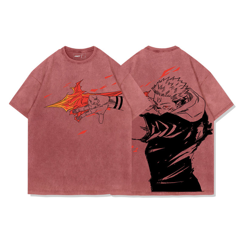 咒術迴戰兩面宿儺術式水洗做舊 2026親子情侶男女同款 印花水洗短袖