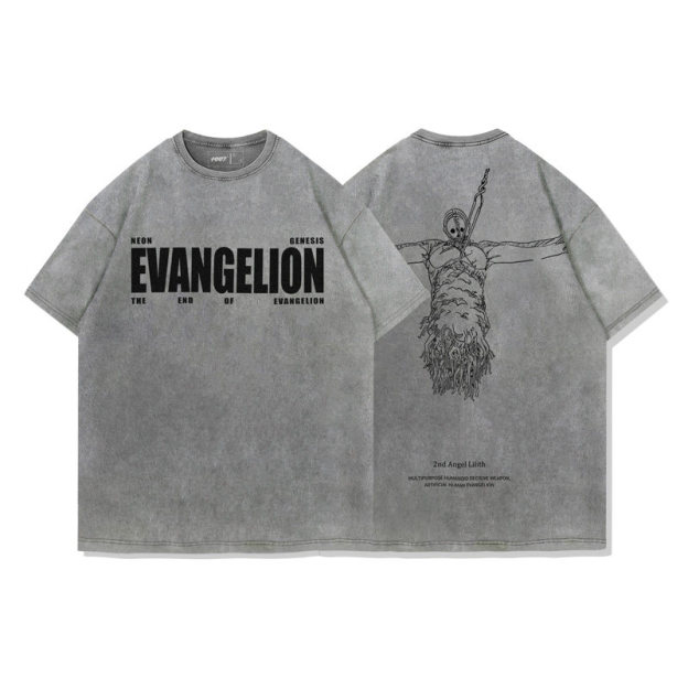 EVA十三號機莉莉絲水洗做舊 2026親子情侶男女同款 印花水洗短袖