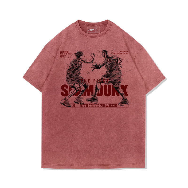 灌籃高手流川楓櫻木花道世紀擊掌水洗做舊 2026親子情侶男女同款 印花水洗短袖