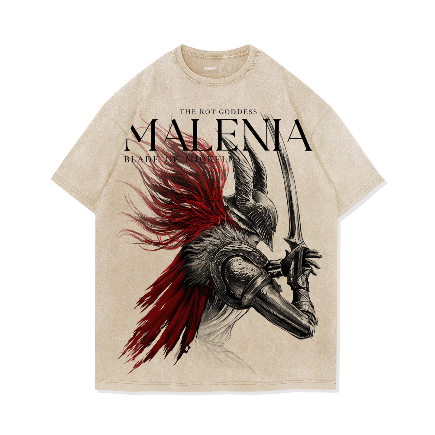 艾爾登法環女武神瑪蓮妮亞水洗做舊  印花水洗短袖