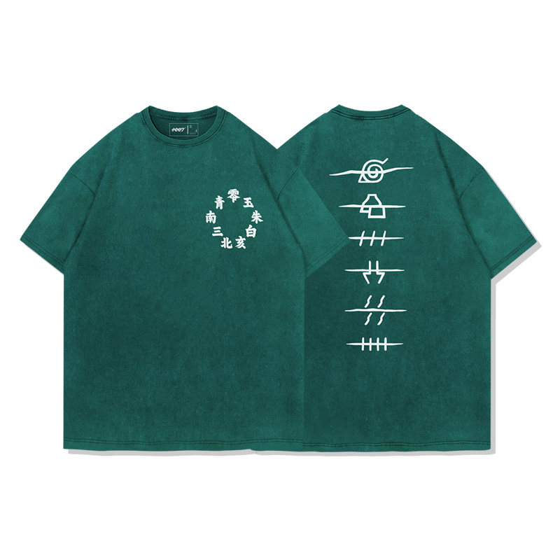 火影忍者曉組織水洗做舊 2026親子情侶男女同款 印花水洗短袖