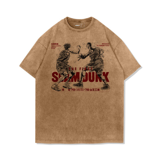 灌籃高手流川楓櫻木花道世紀擊掌水洗做舊 2026親子情侶男女同款 印花水洗短袖