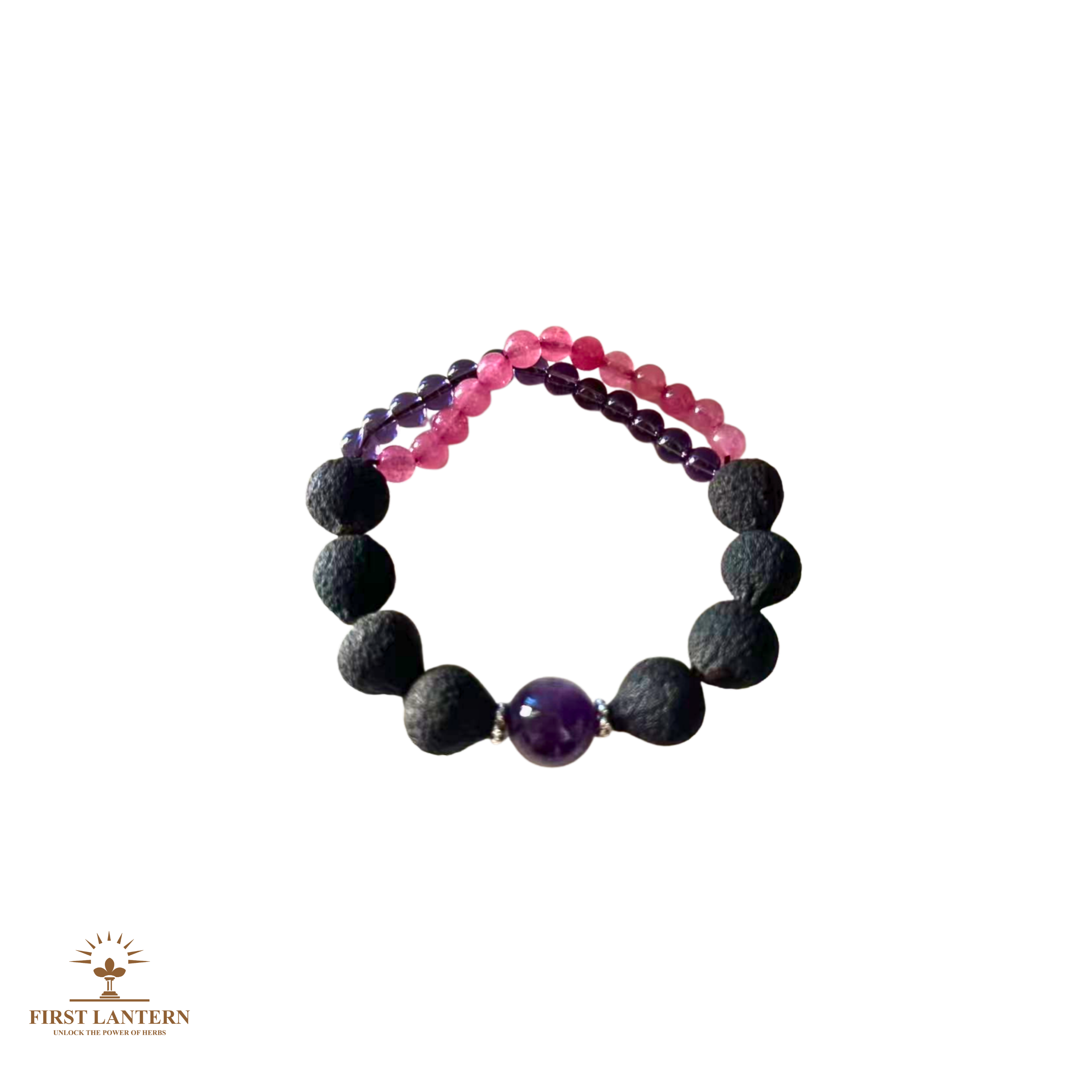 Tangerine Bead x Amethyst x Strawberry Quartz Mindfulness Bracelet - "Rosy Veil"