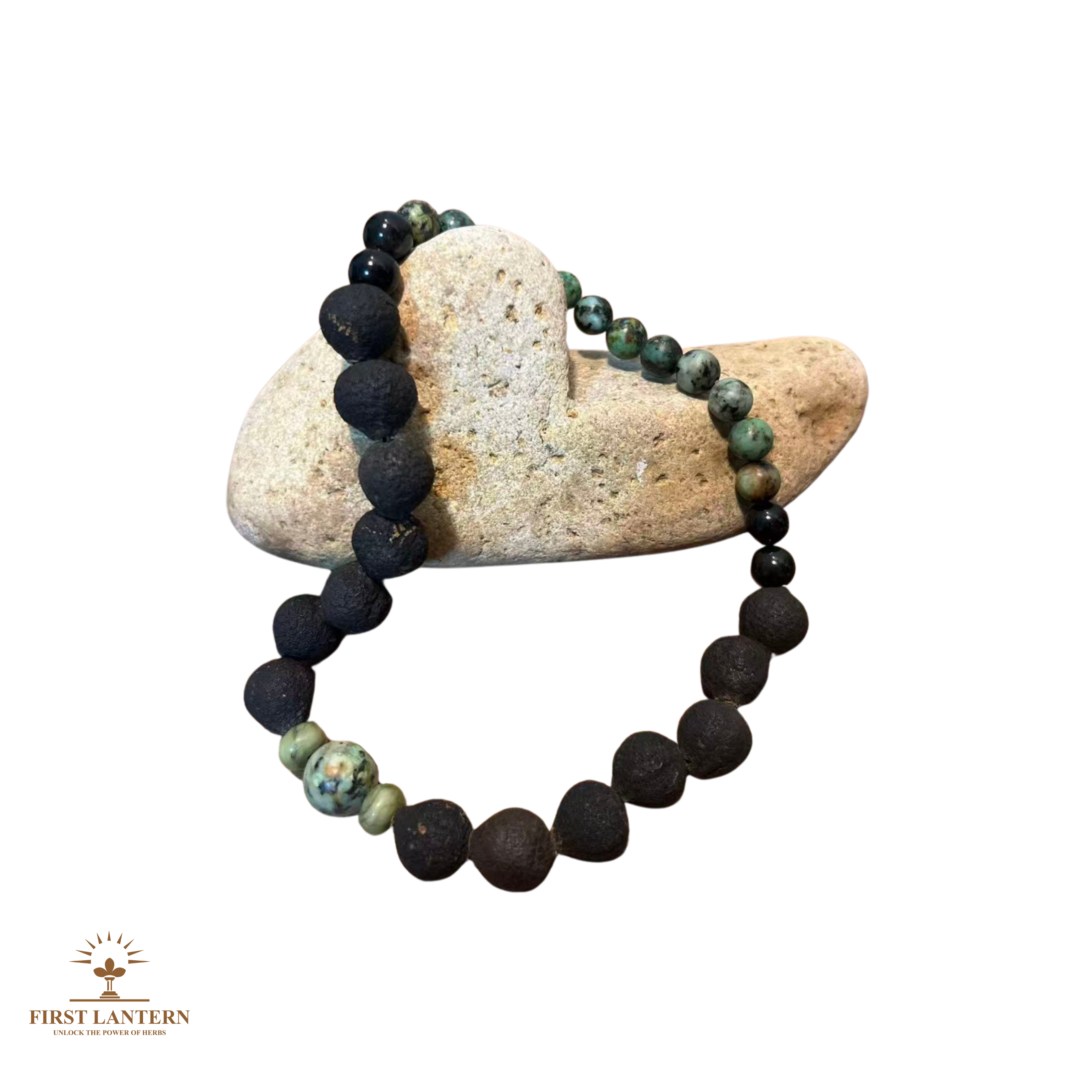 Taigan (Tangerine) Bead x African Turquoise Mindfulness Bracelet - "Forest Sense" (Double Wrap)