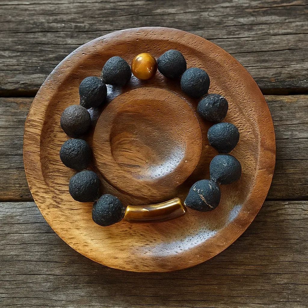 Taigan (Tangerine) Bead x Tiger's Eye Mindfulness Bracelet - "Golden Vein Traveler" (Men)