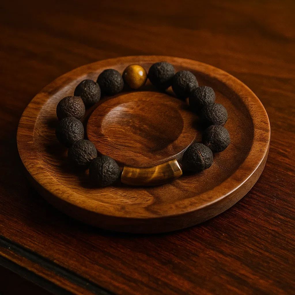Taigan (Tangerine) Bead x Tiger's Eye Mindfulness Bracelet - "Golden Vein Traveler" (Men)