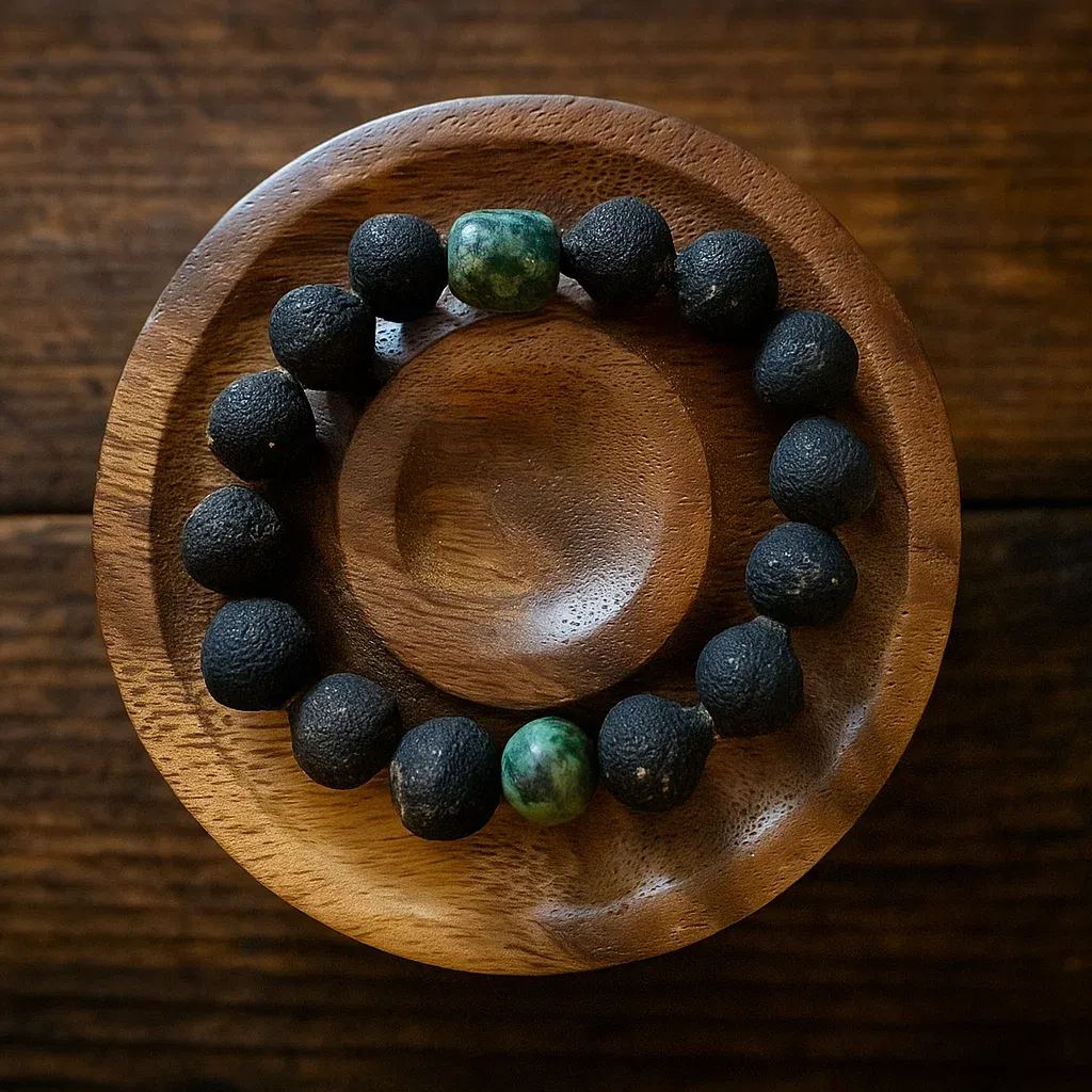 Taigan (Tangerine) Bead x African Turquoise Mindfulness Bracelet - "Forest Sense"