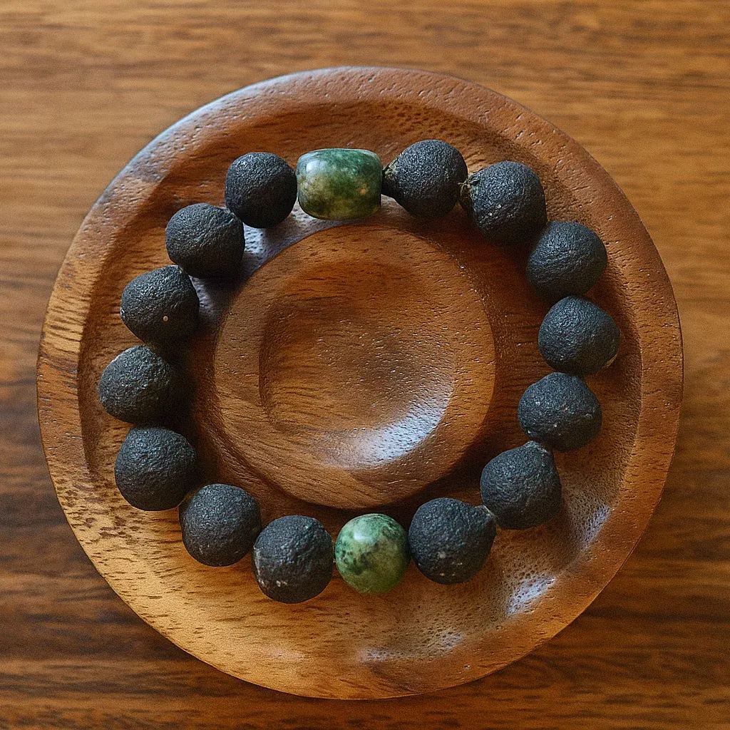Taigan (Tangerine) Bead x African Turquoise Mindfulness Bracelet - "Forest Sense"