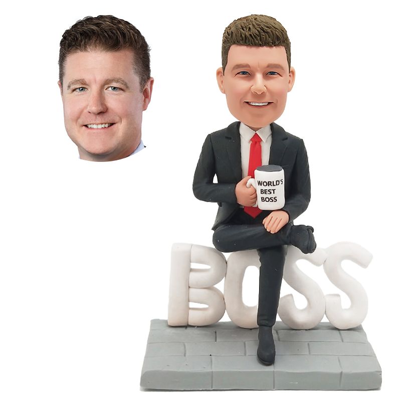 custom bobblehead figure best boss holding a coffee