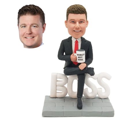 custom bobblehead figure best boss holding a coffee