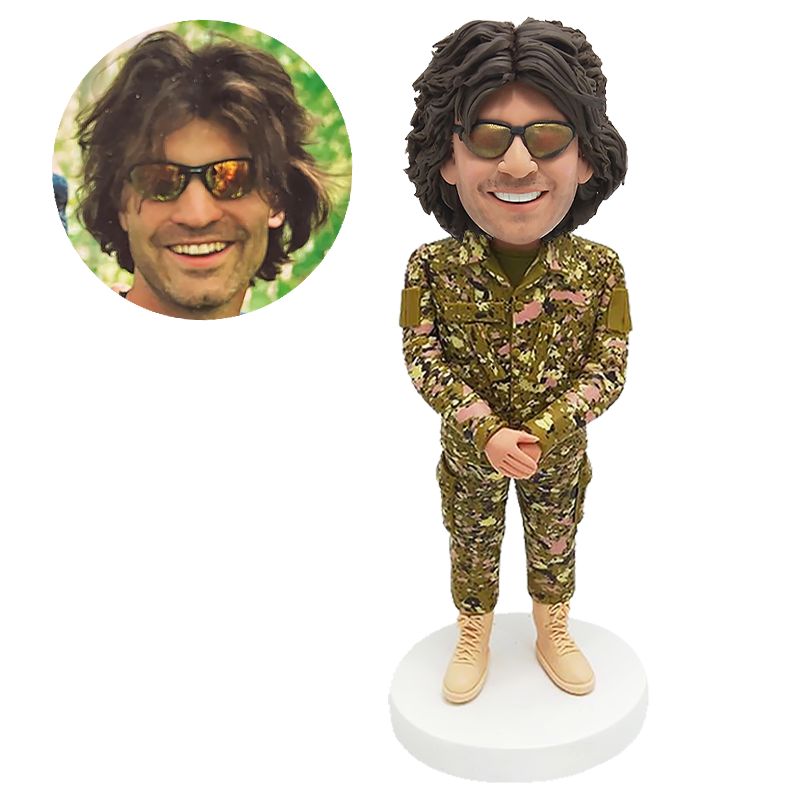 personalized bobble head figure male military in camo outfit