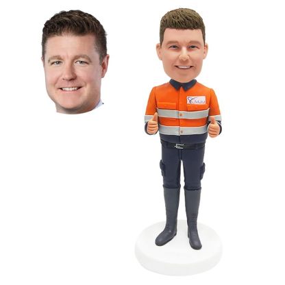 personalized bobblehead figure male worker with thumbs up