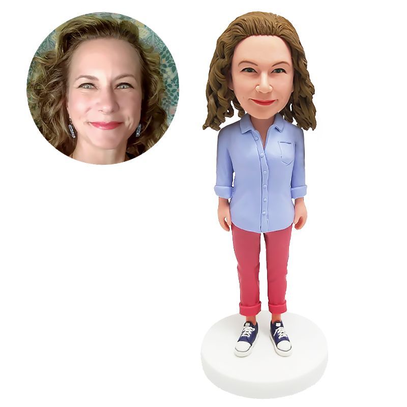 personalised bobble head figure casual lady