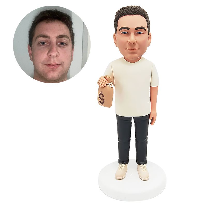 custom bobblehead casual man holding a purse