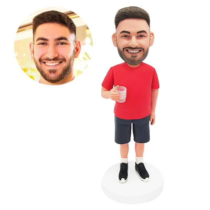 custom bobblehead man holding a glass of beer or wine