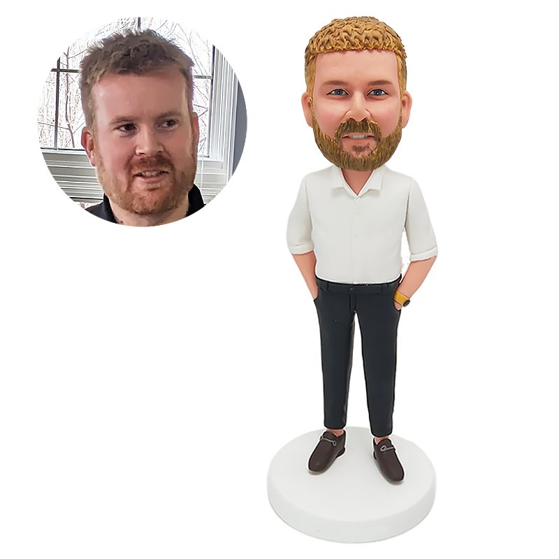 personalized bobble head casual man with hands in pockets