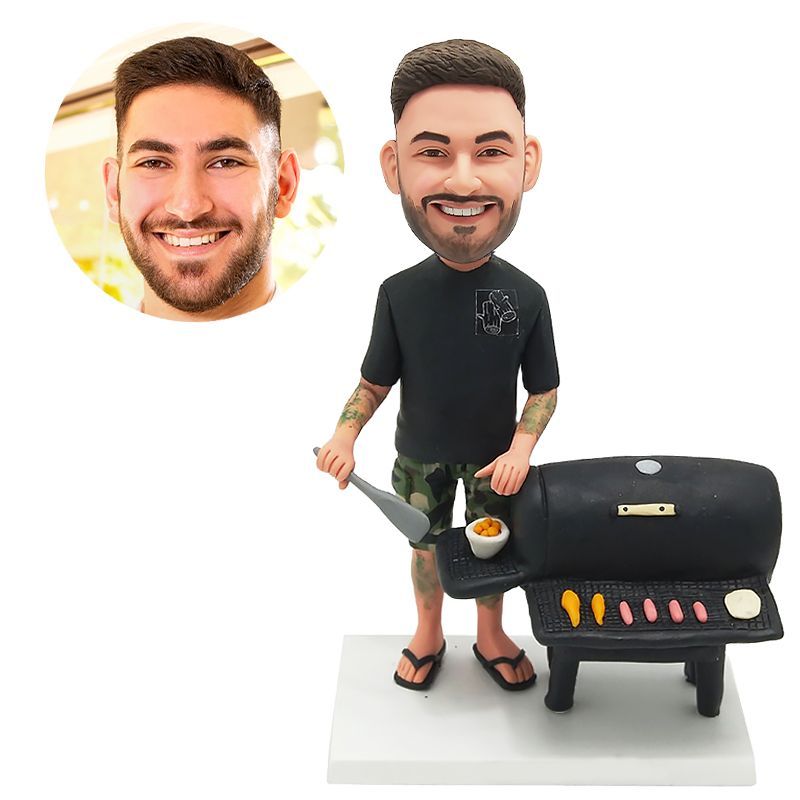 custom made bbq bobblehead male chef figurine