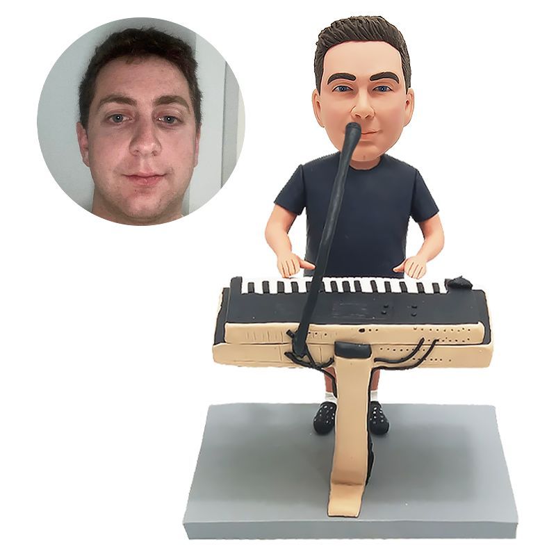 personalized bobblehead figure man playing the electronic organ