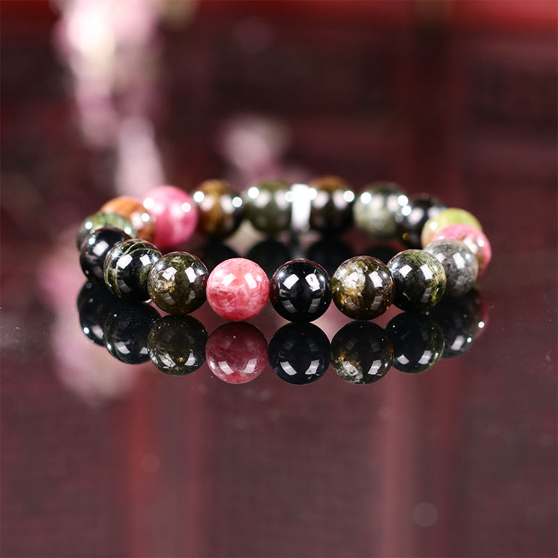 Tourmaline round bead bracelet with a single loop show