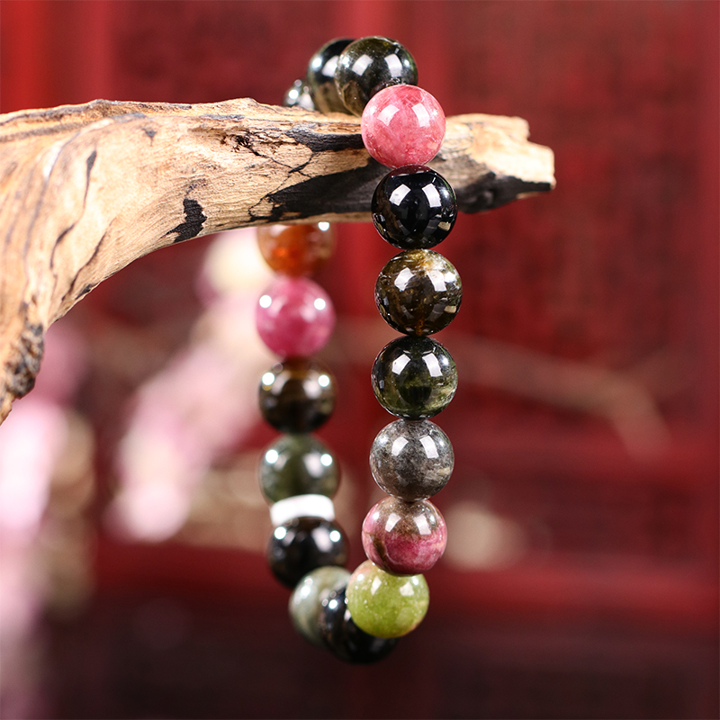 Tourmaline round bead bracelet with a single loop show