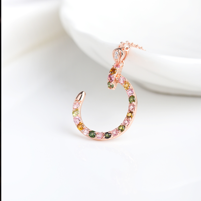 Tourmaline Inlaid Moon Necklace