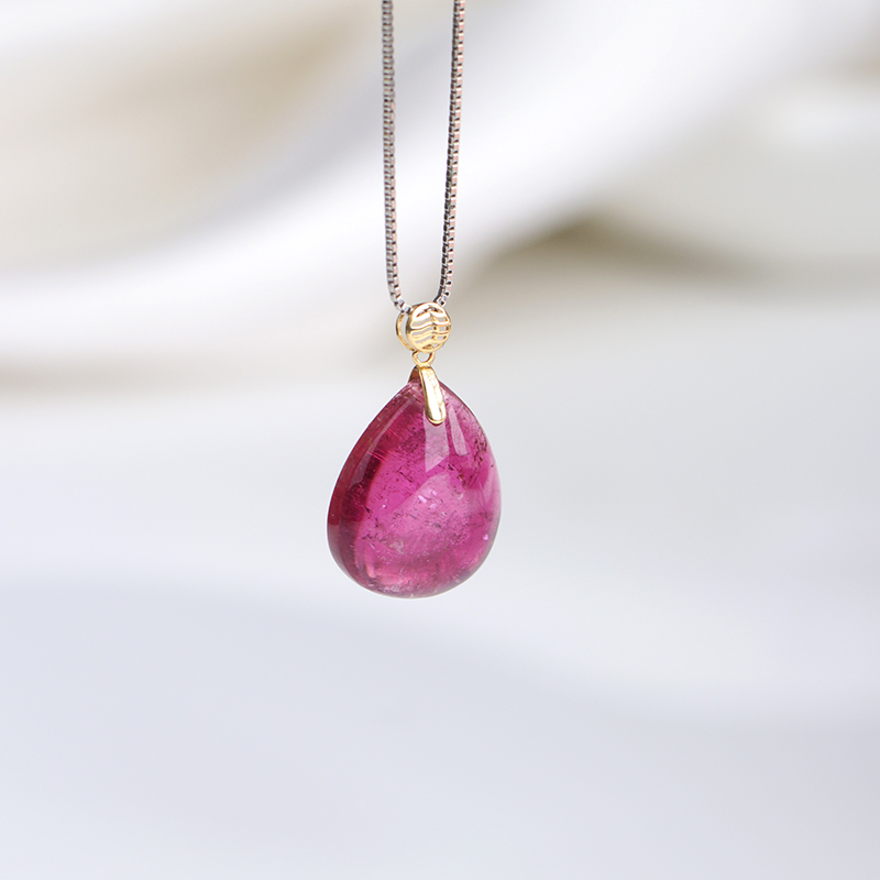 18K Gold Clear Tourmaline Water Drop Pendant