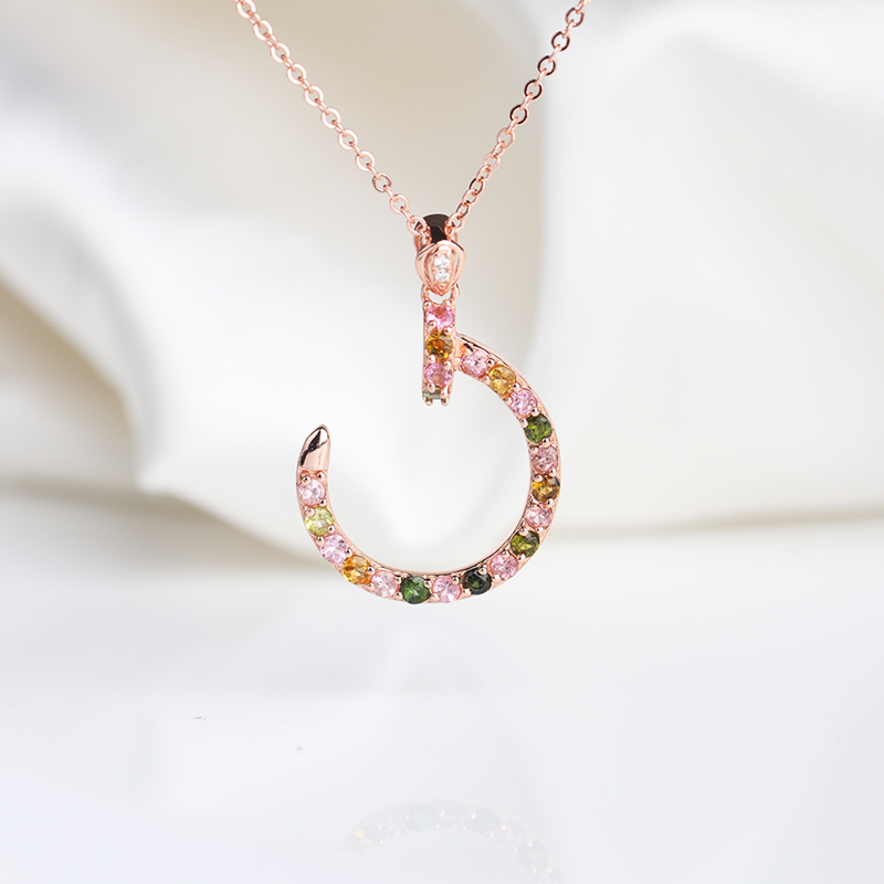 Tourmaline Inlaid Moon Necklace