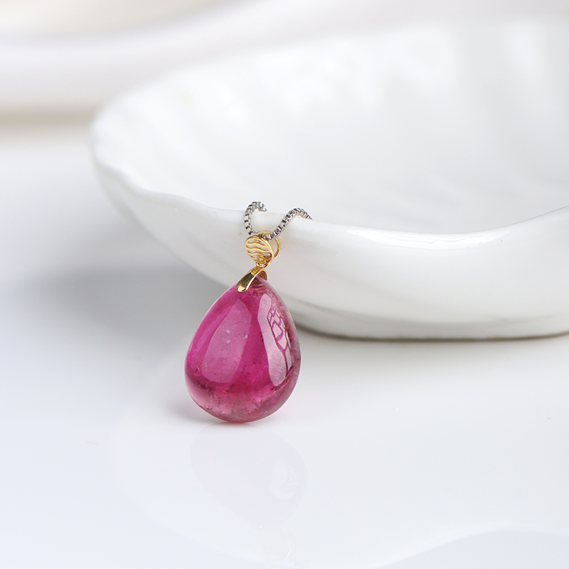 18K Gold Clear Tourmaline Water Drop Pendant