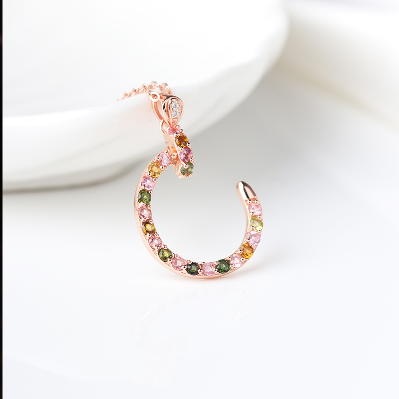 Tourmaline Inlaid Moon Necklace