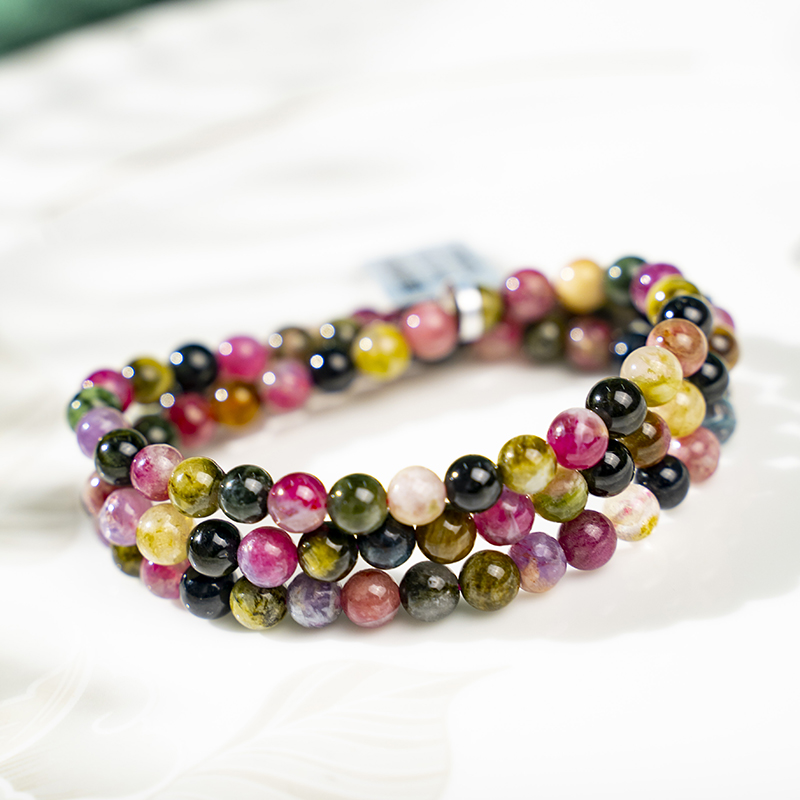 Tourmaline bracelet with multiple circles of beads show