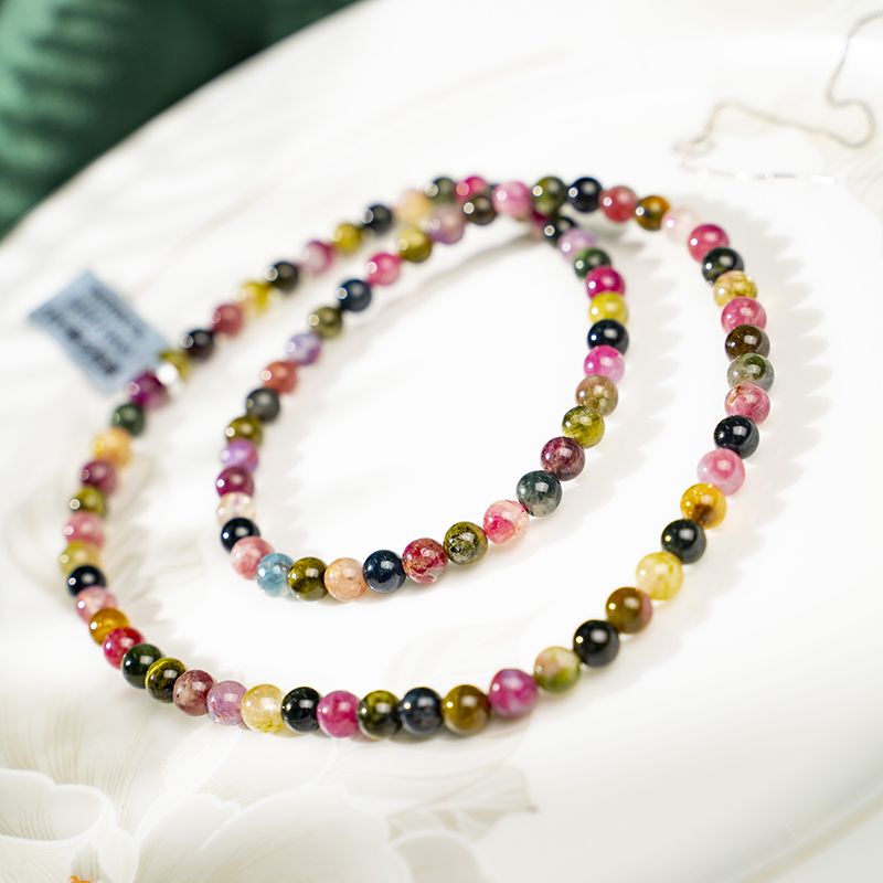Tourmaline bracelet with multiple circles of beads show