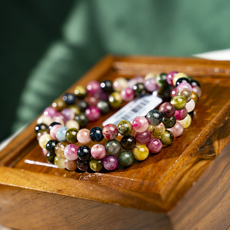 Tourmaline bracelet with multiple circles of beads show