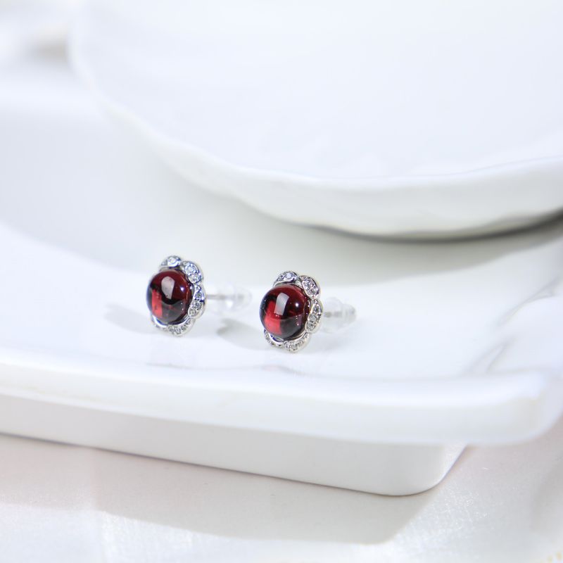 7A Grade Rhodolite Garnet Earrings with Sunflower Setting