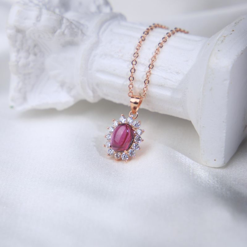 7A Rhodolite Garnet Rose Gold Halo Necklace