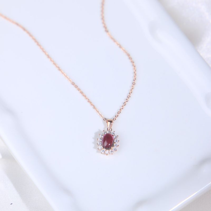 7A Rhodolite Garnet Rose Gold Halo Necklace